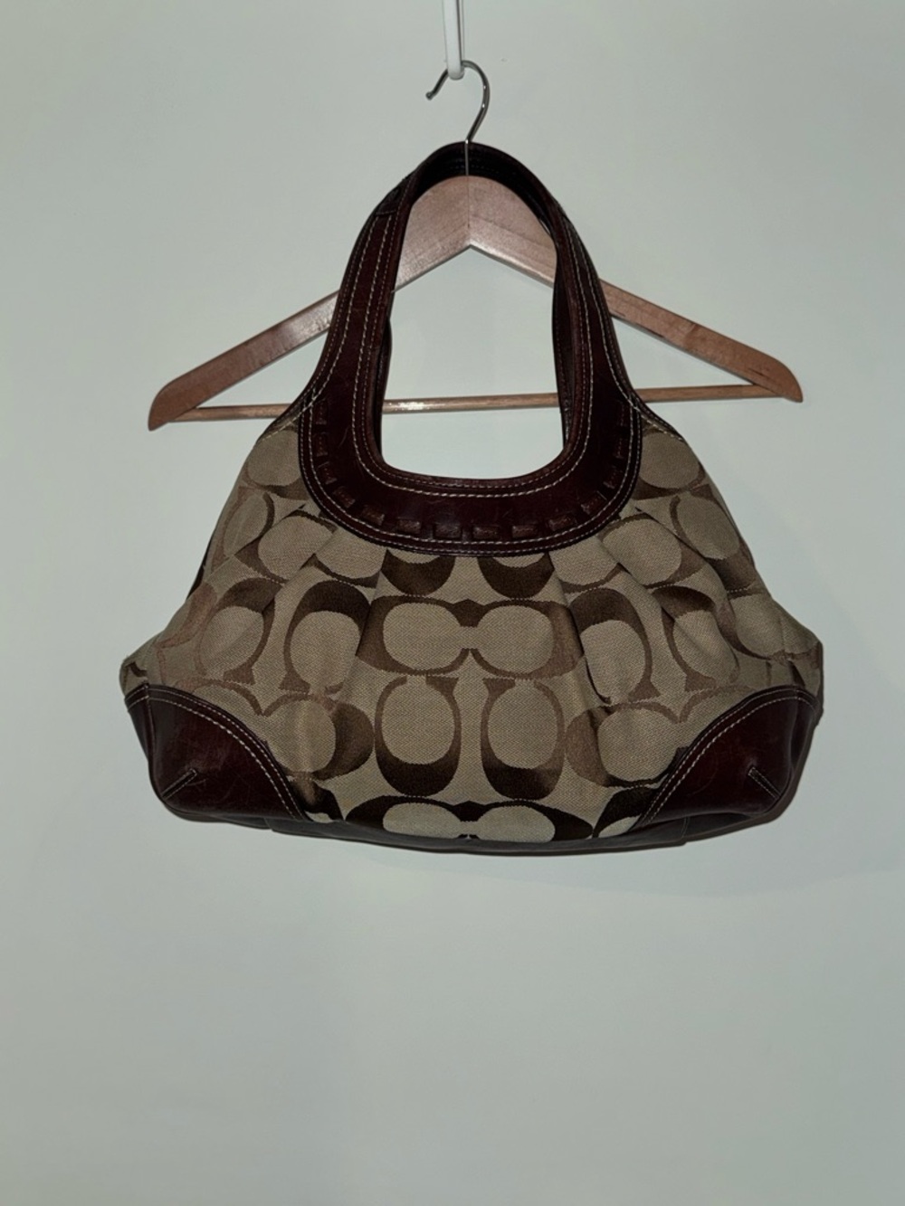 Coach Canvas Signature Hobo in Khaki and Dark Brown